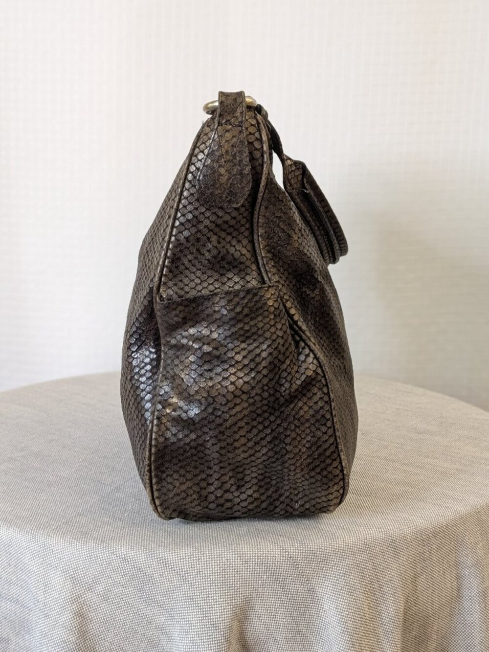 Brahmin Metallic Bronze Embossed Leather Hobo Shoulder Bag Dust Bag - Picture 7 of 12